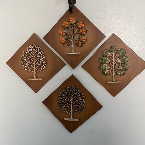 Vintage Syracuse Ornamental Co 4 Season Tree Wall Art Faux Wood Mid Century - Picture 1 of 17
